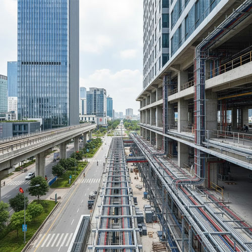 Flexible conduit pipe used in large infrastructure and commercial projects in Hanoi Vietnam