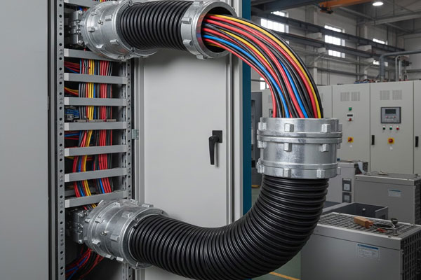 PG36 PA6 polyamide flexible conduit pipe used for very large cable bundles in heavy industrial power and automation systems