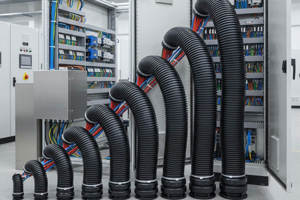 PG7 to PG48 polyamide flexible pipes used for industrial cable protection in control panels and machinery wiring
